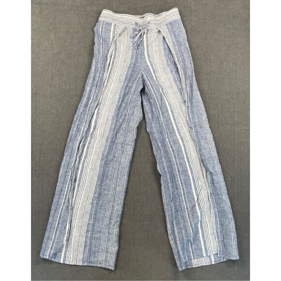 Coastal Linen Split Leg Pants Express Women XS Blue White Striped Beachy Relaxed - Picture 1 of 10